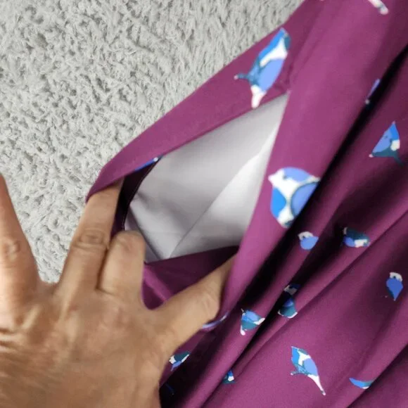 eShakti Dress Womens XL Purple Birds Short Sleeve Fit & Flare - Picture 14 of 15